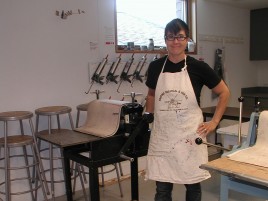 Intern Christa poses in the print studio