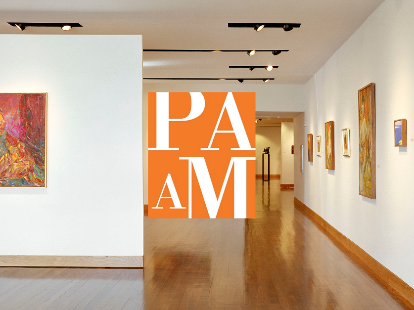 Interior shot of the Patrons Jalbert Gallery with PAAM Logo